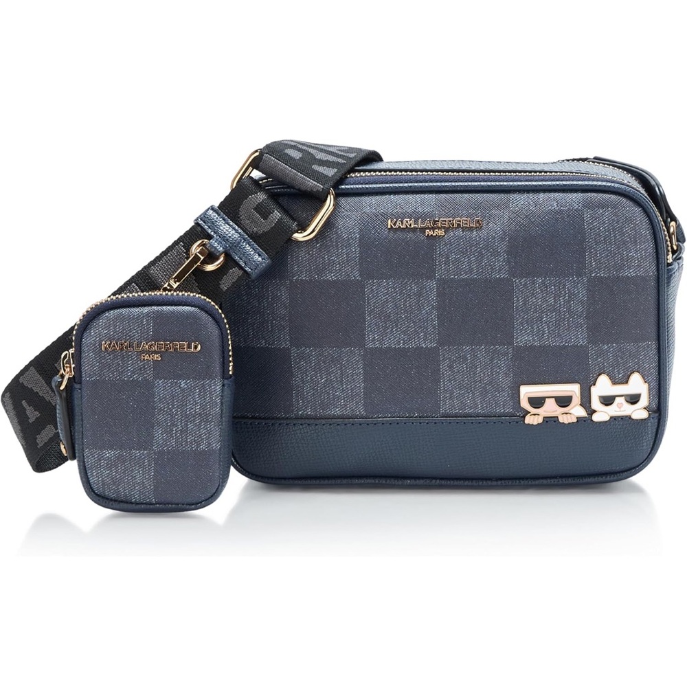 Karl Lagerfeld Navy Checkered Crossbody Set